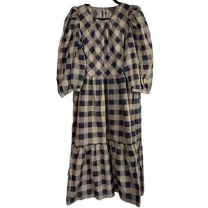 Summersalt Womens Size Medium Blue Gold Plaid Gingham‎ Check Tiered Maxi Dress